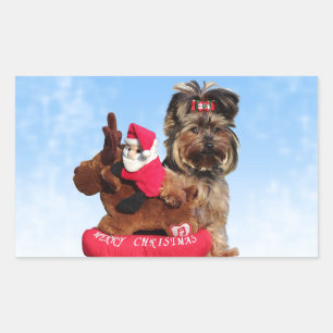 Cute Yorkshire Terrier Merry Christmas Rectangular Sticker