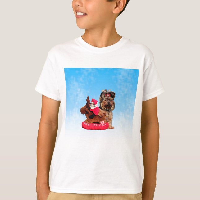 Cute Yorkshire Terrier Merry Christmas T-Shirt (Front)