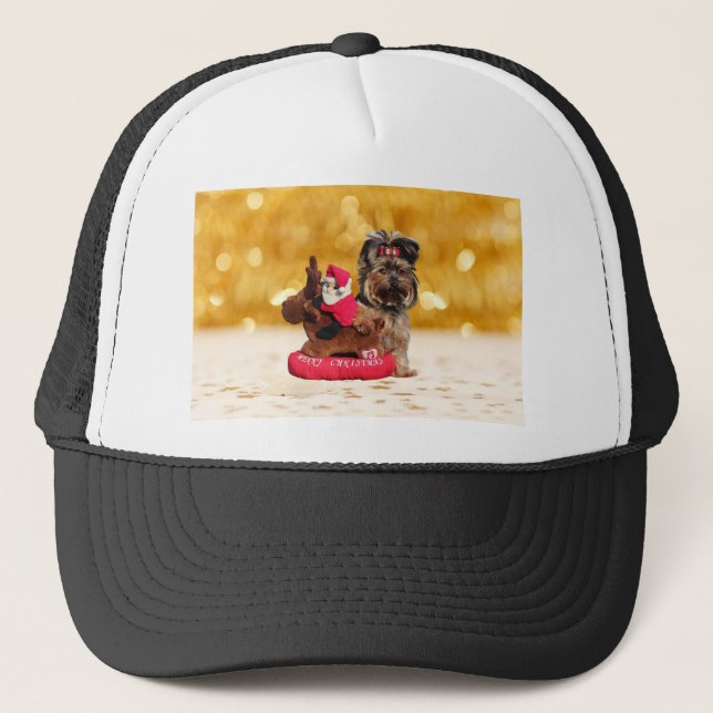 Cute Yorkshire Terrier Merry Christmas Trucker Hat (Front)