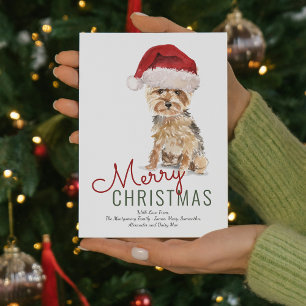 Cute Yorkshire Terrier Santa Hat Merry Christmas Holiday Card