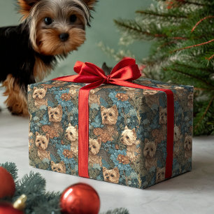 Cute Yorkshire Terriers in a vintage Garden Wrapping Paper