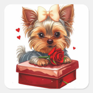 Cute yorky hearts Mother´s day-Valentine´s Square Sticker
