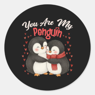 Cute You Are My Penguin Couple Funny Valentines Da Classic Round Sticker