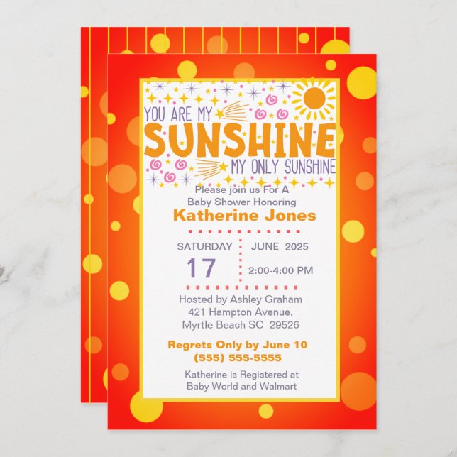Cute You Are My Sunshine Baby Shower Invitation (Front/Back)