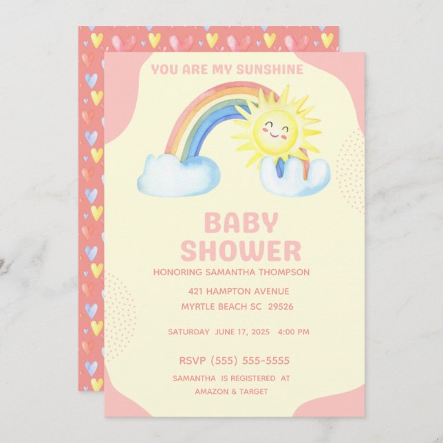 Cute You Are My Sunshine Girls Baby Shower     Invitation (Front/Back)