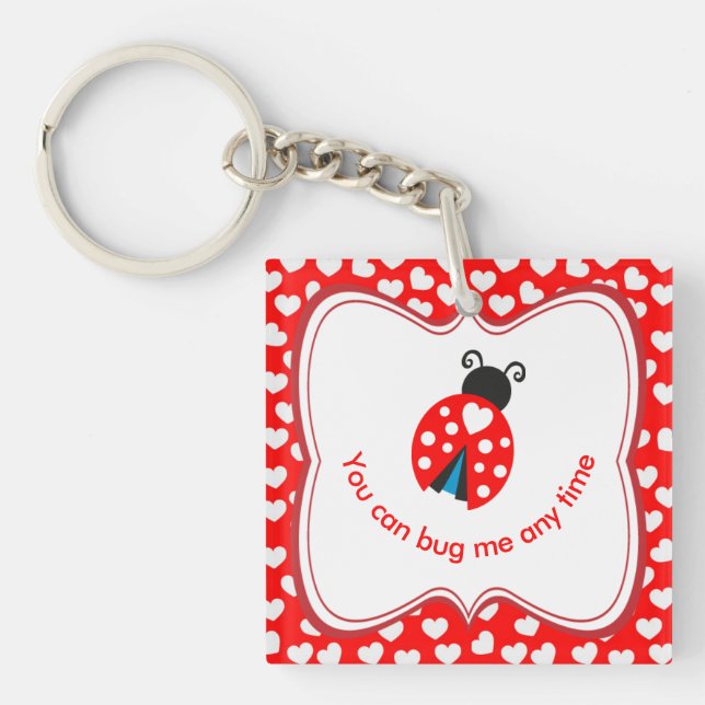 Cute 'You can bug me any time' and 'I Love You' Key Ring (Front)