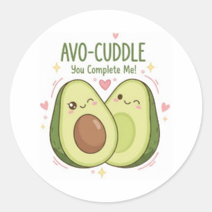 Cute You Complete Me Kawaii Avocado Couple Classic Round Sticker