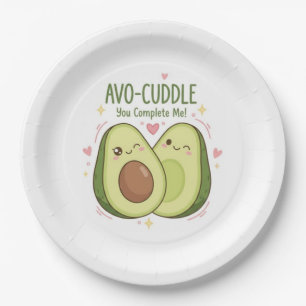 Cute You Complete Me Kawaii Avocado Couple Paper Plate