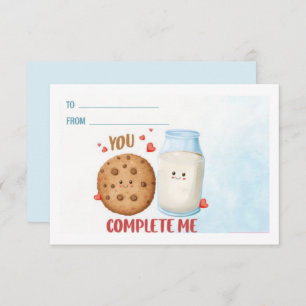 Cute You Complete Me Milk and Cookies Valentine's Card