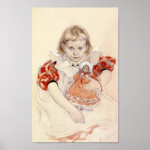 Cute Young Girl with a Doll (Childhood Art) Poster