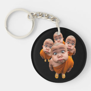Cute Young Monk Minimalist Orange Robe Key Ring