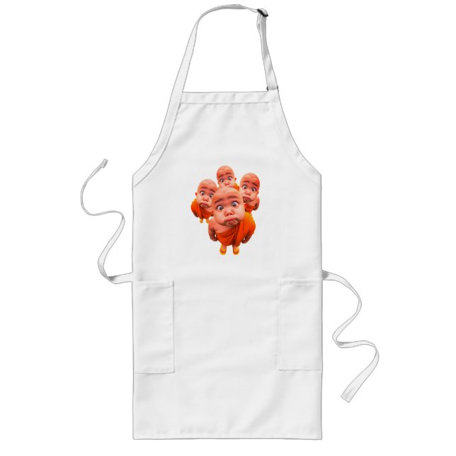Cute Young Monk Minimalist Orange Robe  Long Apron (Front)