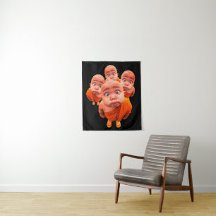 Cute Young Monk Minimalist Orange Robe Tapestry