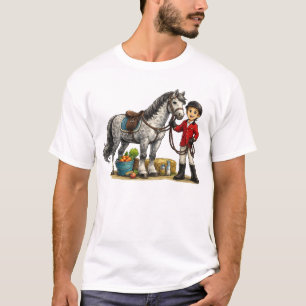 Cute Young Rider With Dapple Grey Horse Art T-Shirt