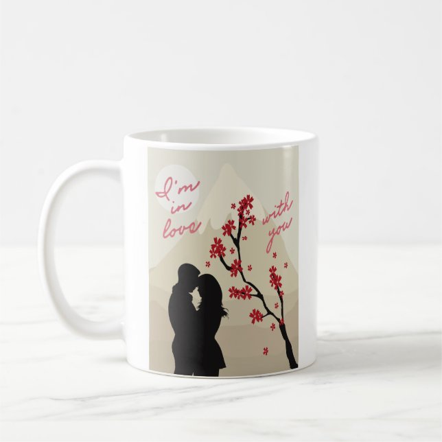 Cute young romantic couple in love, love story coffee mug (Left)