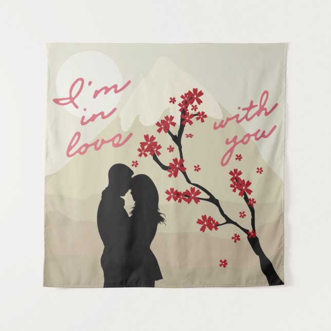 Cute young romantic couple in love, love story tapestry (Front)