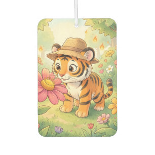 Cute young tiger with hat in garden car air freshener