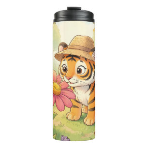 Cute young tiger with hat in garden thermal tumbler