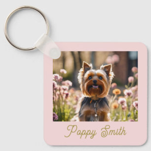 Cute Your Dog Photo Blush Gold Name Key Ring