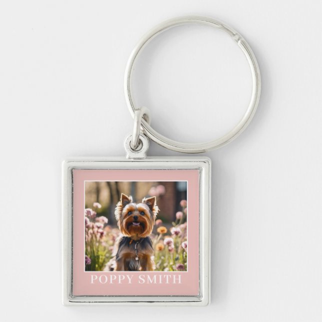 Cute Your Dog Photo Blush Name Key Ring (Front)