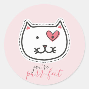 Cute You're Purrfect Kitty Cat Heart Valentine Classic Round Sticker