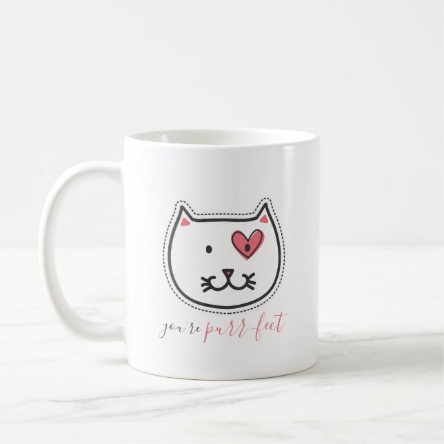 Cute You're Purrfect Kitty Cat Valentine's Day Coffee Mug (Left)