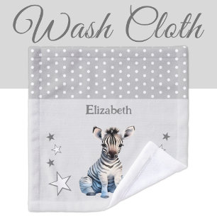Cute zebra add name polka dots stars grey wash cloth