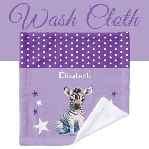 Cute zebra add name polka dots stars purple wash cloth