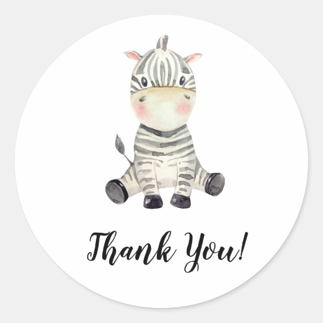 Cute Zebra Animal Thank You Classic Round Sticker (Front)