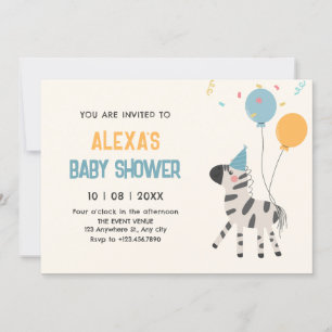 Cute zebra balloons invitation