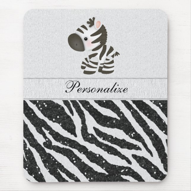 Cute Zebra & Black Printed Glitter Animal Print Mouse Pad (Front)