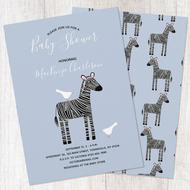 Cute Zebra Blue Baby Shower Invitation (Creator Uploaded)