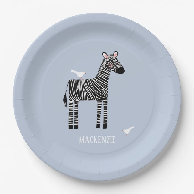 Cute Zebra Blue Boy Party Paper Plate (Front)
