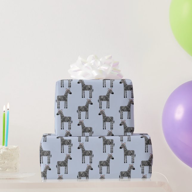 Cute Zebra Blue Wrapping Paper (Party Gifts)