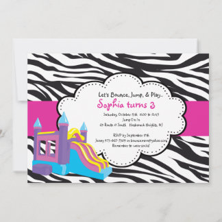 Cute Zebra Bounce House Party Invitation
