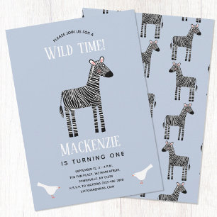 Cute Zebra Boy 1st Birthday Party Invitation