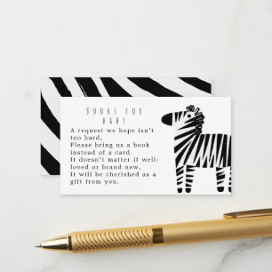 Cute Zebra Dusty Blue Boy Shower Books For Baby Enclosure Card