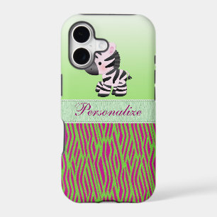 Cute Zebra Faux Green & Pink Texture Animal Print