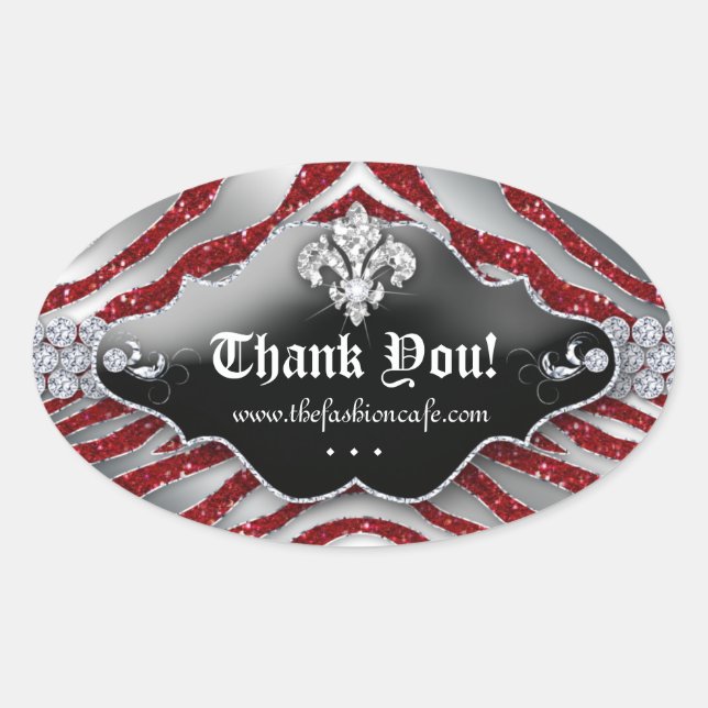 Cute Zebra Fleur de lis Glitter Red Oval Sticker (Front)