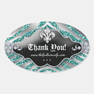 Cute Zebra Fleur de lis Glitter Teal Blue Oval Sticker