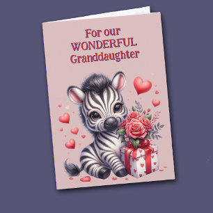Cute Zebra Floral Gift Granddaughter Valentine Holiday Card