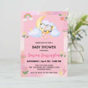 Cute zebra Flower balloon baby shower party girls Invitation