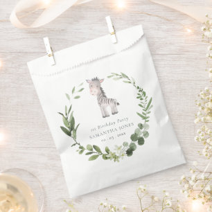 Cute Zebra Green Foliage Wreath Any Year Birthday Favour Bag