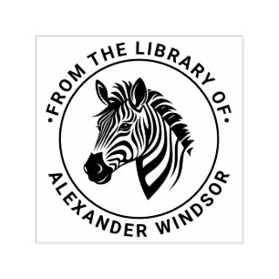 Cute Zebra Head Round Library Book Name Self-inking Stamp