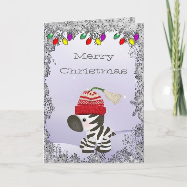 Cute Zebra in Wool Hat Christmas Card (Front)