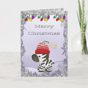 Cute Zebra in Wool Hat Christmas Card