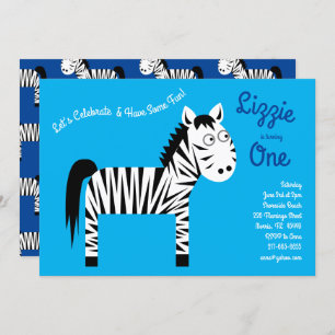 Cute Zebra Kids 1st Birthday Party Invitations