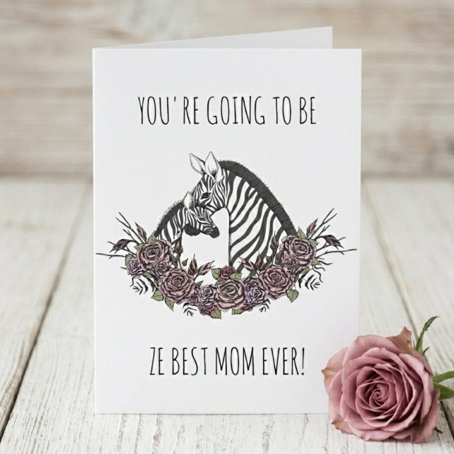 Cute Zebra Mum-to-Be Congratulations Pregnancy Card (Cute Safari Wild Zebra Mommy and Baby Best Mom Ever Congratulations Pregnancy Card. Zebra Print Back)