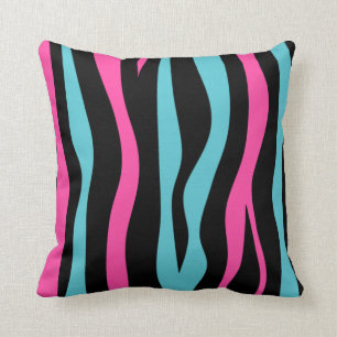 Cute zebra pattern in hot pink black and blue cushion