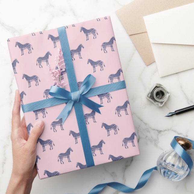 Cute Zebra Pattern in Modern Pink and Blue Wrapping Paper (Gifting)
